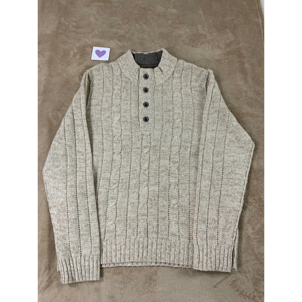 Tommy Bahama island Crafted Cable Knit Sweater Mens Large Beige EUC